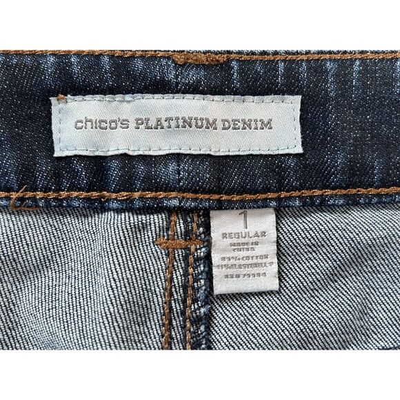 Chico's Platinum Denim Jeans Dark Blue Size 1 (8 Medium) Strait Leg, Stretchy - Picture 3 of 8